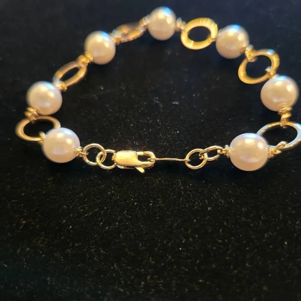 Pearl & 24 KT GB Gold Link Bracelet